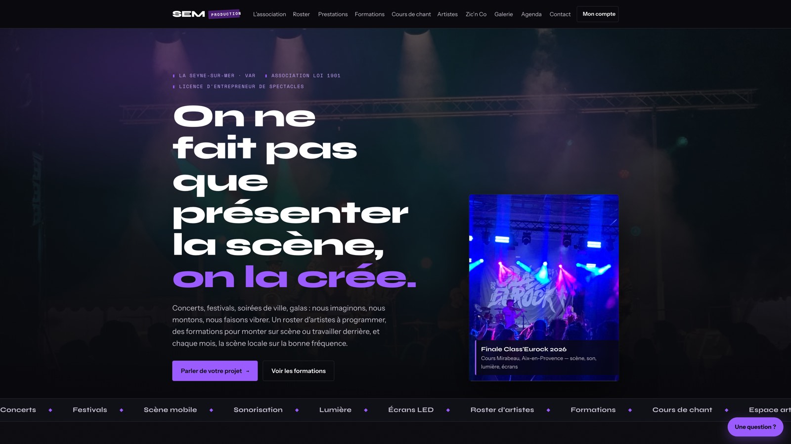 SEM Production — site et plateforme de gestion réalisés par Labodev